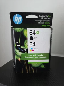 HP 64 XL Black & 64 Tri-Color Ink Cartridges 2 Packs Exp: 3/24 - Photo 1/2