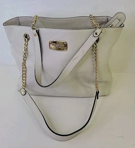 MICHAEL KORS DELANCEY Tasche Umhängetasche Schultertasche Nieten weiß Leder mit Gold - Bild 1 von 24