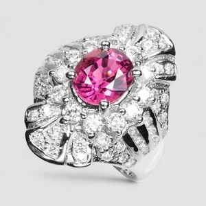Neon Pink Tourmaline Oval 1.17Ct 925 Sterling Silver Finish Fine Rings Jewelry - Picture 1 of 9
