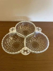 Vintage Moonstone Opalescent Glads Hobnail Candy Condiment Nut Dish 6.5” - Picture 1 of 6