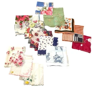 Vintage Taschentuch 14 Stück Blumen & Bestickt Baumwolle Bunt - Bild 1 von 13