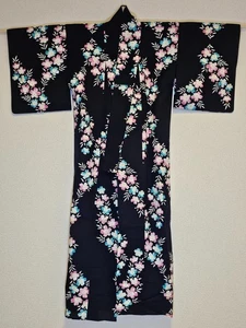 Japanese Kimono ~Beautiful ~Dark Blue Spring Bloom~ US Seller/Fast Shipping! - Picture 1 of 5