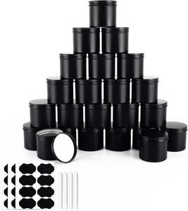 Black Candle Jars 10 Oz Matte Tins 24 PCS Metal Candle Containers with Lids Bulk - Picture 1 of 7