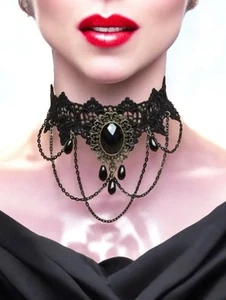 Vintage Choker Halskette Schwarz Saphir Gothic - Bild 1 von 7