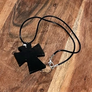 Victorian Style Maltese Cross Shungite Stone Pendant Necklace 17” - Picture 1 of 3