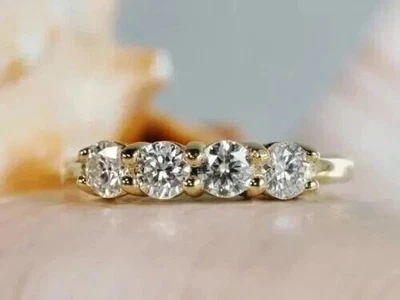 1.50 Ct Lab Created Diamond Half Eternity Wedding Band Ring 14K Gold Plated 925 - Image 1 of 4