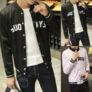 Korean Style Baseball Jacket for Men Slim Fit Letter Print Casual Wear - Picture 1 of 14