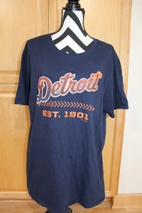 Vintage Detroit Tigers Fan T-Shirt Blue With Orange Screen Print Front XL - Picture 1 of 7