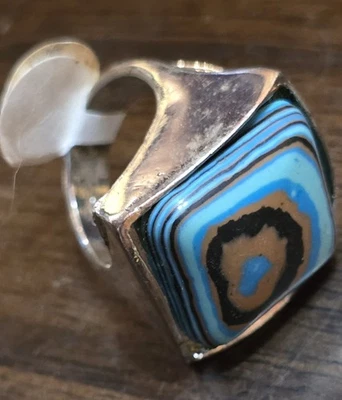 Size 7½ Rainbow Calsilica Gemstone Ring 925 Silver Plated Elegant Jewelry US - Image 1 of 4