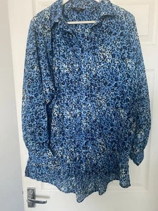 Next Ladies Blue And Black animal Print Blouse Size 20 - Picture 1 of 6