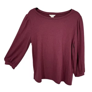 Caslon Super Soft 3/4 Puff Sleeve Top Size Medium Crewneck Purple Pullover - Picture 1 of 8