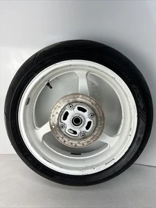 2003 2004 2005 Honda Cbr600rr Rear Back Wheel Rim Tire Rotor Straight Oem White - Picture 1 of 13