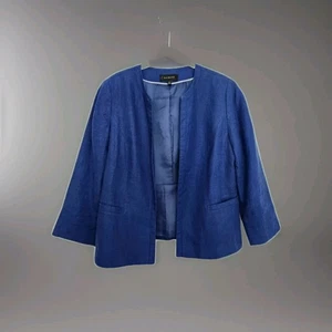 Talbots Women's Fall Linen Blazer Size 8 Dark Blue Open Front Jacket Office - Picture 1 of 11