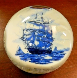Großer Vintage Murano Kunst Glas Kobalt groß Clipper Schiff Segelboot Briefbeschwerer - Bild 1 von 5