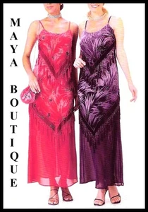 SILK BEADED FLAPPER STYLE DRESS GOWN BURNOUT VELVET DEEP PURPLE MAYA BOUTIQUE M - Picture 1 of 1