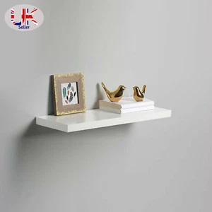 High Gloss 60cm PVC Wall Floating White Display Shelf Wall Mounted Decor Anyroom - Picture 1 of 10