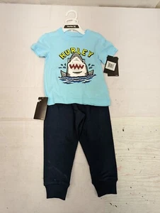 NWT Hurley Boys Graphic Short Sleeve Shirt & Jogger 2 Piece Set Size 2T Blue AM6 - Picture 1 of 5