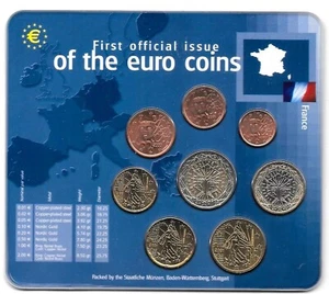 1999 - 2001 FRANCE - FIRST EURO MINT BU SET (8) - SEALED ORIG. PKG - BEAUTY! - Picture 1 of 8