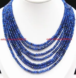 GENUINE TOP BEAUTIFUL 7 STRAND 2X4MM FACETED BLUESAPPHIR GEMSTONE BEAD NECKLACE - Foto 1 di 4