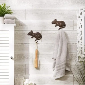 Cast Iron Unique Style Mouse Wall Hook Set Of 2 - Picture 1 of 3