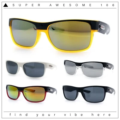 Mens Color Mirror 90s Xloop Sport Horn Rim Plastic Rectangle Sunglasses - Image 1 of 2