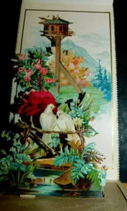 Old postcard animated relief pop-up chromos doves perch flowers sincere wishes - Picture 1 of 8