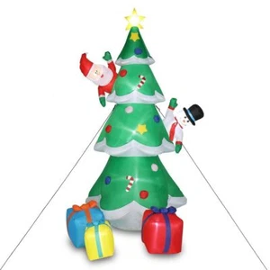 8ft with Snowman Santa Claus 3 Gift Boxes 9 String Lights Inflatable Garden Chri - Picture 1 of 8