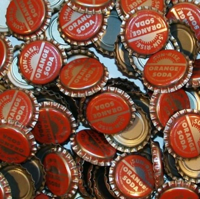 Soda pop bottle caps Lot of 12 SUN RISE ORANGE SODA plastic lined new old stock - Image 1 of 2