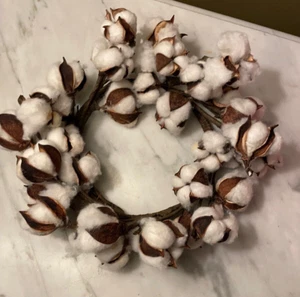 Natürliche Blumen weiß Baumwolle Boll Kranz 12" südliches Bauernhaus Wohnkultur - Bild 1 von 5