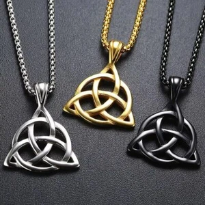 COLLANA LUNGA CIONDOLO TRIQUETRA TRIANGOLO ACCIAIO UOMO VINTAGE PUNK IDEA REGALO - Imagen 1 de 12