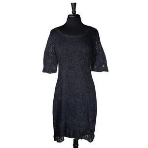 Peruvian Connection Women's Dress Navy Blue Pima Cotton Crochet Silk Lined M - Picture 1 of 10