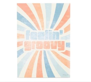 Feelin' Groovy blau, weiß & orange gestreifte Holzkiste Plakette - Bild 1 von 2