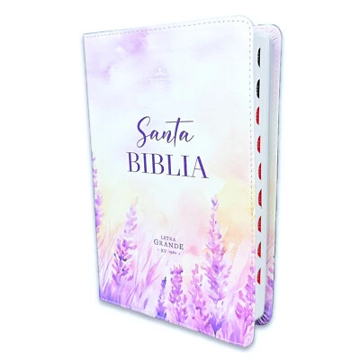 MUNDO BIBLIA Biblia Letra Grande 12 puntos para Mujer RV1960 imit piel floral lila con indice