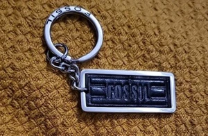 FOSSIL Silver Finish Brown Leather Keychain Purse Charm Key Ring - Picture 1 of 4