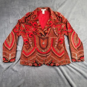 Giacca blazer Isaac Mizrahi donna rosso nero foderato paisley velluto a coste extra large - Foto 1 di 11