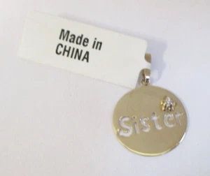 14K YELLOW GOLD 'Sister' FLOWER WITH DIAMOND CUT OUT DISC PENDANT NWT - Picture 1 of 10