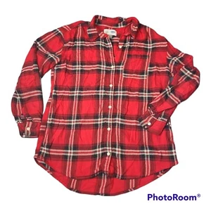 Old Navy Girls Top Kids Size XL 14 Red Black Plaid Button Down Long Sleeve Shirt - Picture 1 of 8
