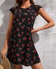 Womens Size 12-14 UK Black Cherry Aline Cami Dress Lace Inserts L New Flower Y2K