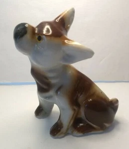 PORCELAIN SMALL DOG / PUPPY FIGURINE brown and white. 3" tall - Picture 1 of 8