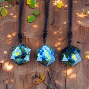 Natürlicher Labradorit Stein sechseckiger Anhänger Halskette Heilung Amulett Damen Herren - Bild 1 von 4