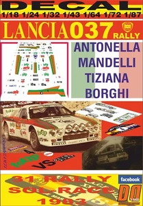 DECAL LANCIA 037 RALLY TOTIP A.MANDELLI R.SOL-RACE 1983 DnF (01) - Imagen 1 de 1