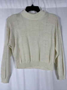 Maglione donna vintage anni 90 avorio panna acrilico maglia manica lunga finto collo - Foto 1 di 12