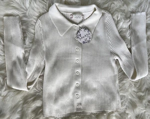 Jolie & Joy Damen / L Button Up Kragen Langarm Strick Shirt / Top - Weiß Stretch - Bild 1 von 5