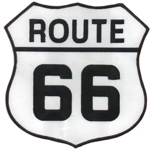 Extra Large Route 66 Patch - Black on White, For Jackets 8" (Iron on or Sew on) - Picture 1 of 1