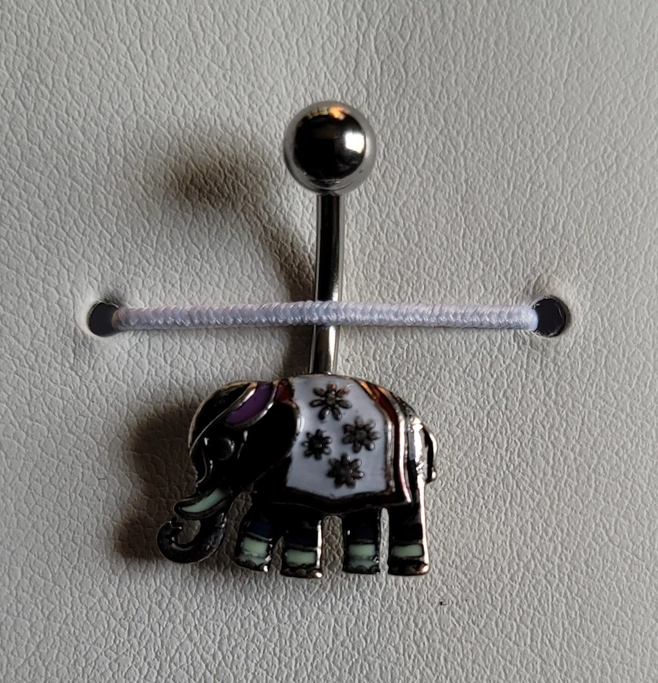 Anillo ombligo de acero quirúrgico 316L enchapado antiguo color esmalte elefante con esmalte Foto 1 de 1