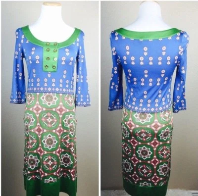 Juicy Couture Mujer Mezcla Seda Manga P 3/4 Colores Retro Mod Vestido Pullover XS Foto 1 de 4