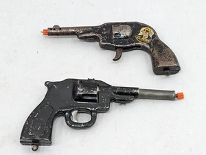2 Vintage Pressed Steel Wyandotte? G Man Tin Toy Gun Revolver USED - Picture 1 of 18