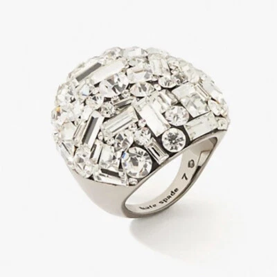 Anillo KATE SPADE Nueva York Brillante Declaración-Plata/Estrás Nuevo con Etiquetas $110 Talla 7 Foto 1 de 4