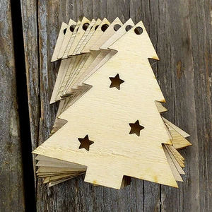 10x Wooden Christmas Tree with Stars Craft Shapes 3mm Plywood Xmas Decoration - Picture 1 of 3