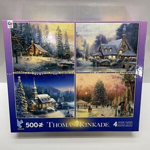 THOMAS KINKADE Box Collection of 4 Jigsaw Puzzles - 500 Pieces Each - 18" x 14"